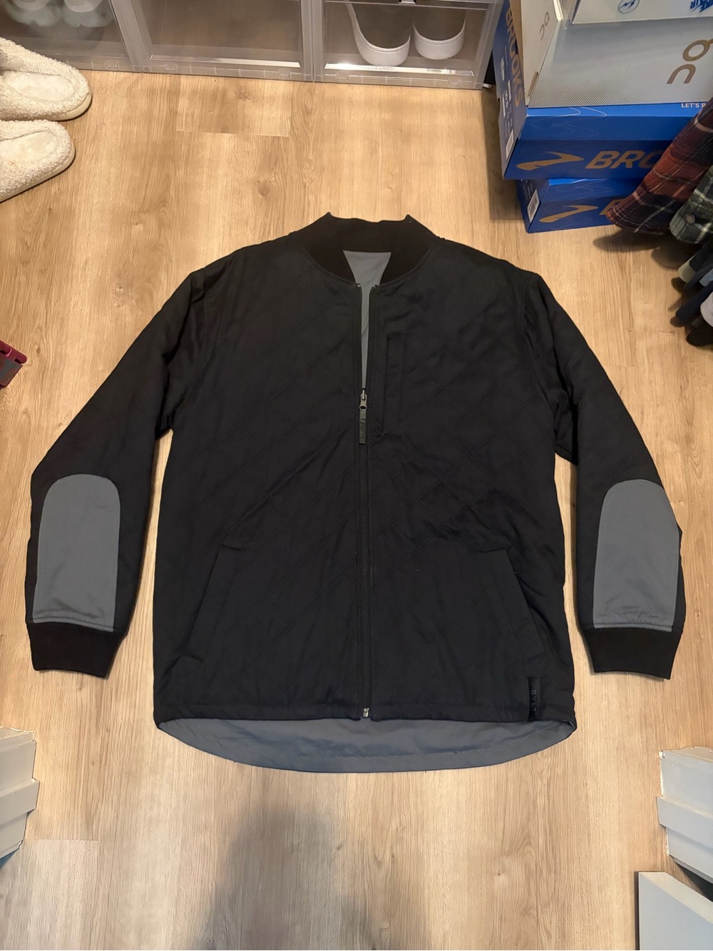 BYLT Basics Black Quilted Bomber Jacket with Gray Elbow Panels